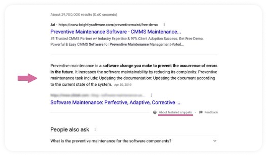 screenshot of featured snippet in Google
