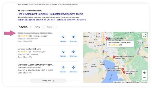 screenshot of #1 in Map Pack in Google