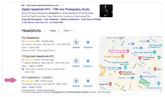 screenshot of #3 in Map Pack in Google